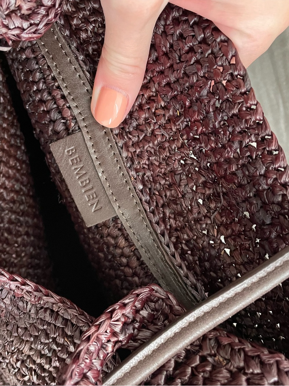 NWT Bembien Amaya Tote Bag in Dark Brown Raffia with Leather Straps - Picture 8 of 9
